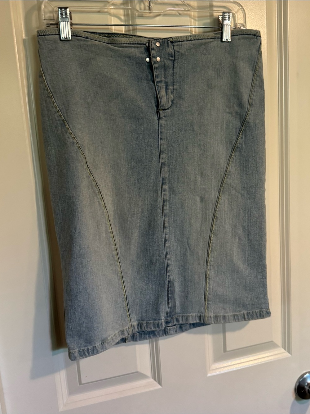 Mango Light Wash Denim Stretch Pencil Skirt